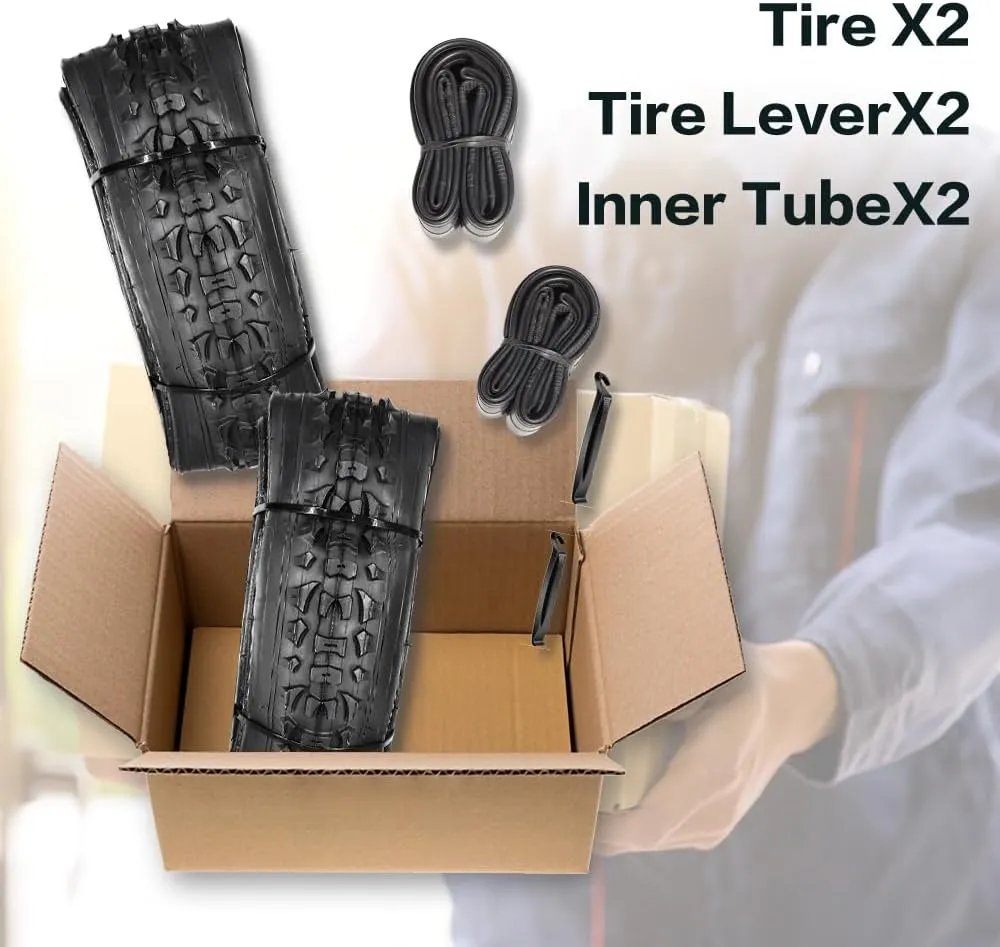 2 Pack 26 X 1.95 Bike Tires 26 X 1.75/1.95/2.125 Replacement Bicycle Tires or Set with Inner Tubes AV 32mm Schrader Valve Suitable for Mountain Beach Cruiser Bike Replacement Tires & Tubes