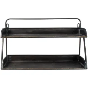 2 Shelf Desk Tidy Antique Black/Brass 54x18x32cm