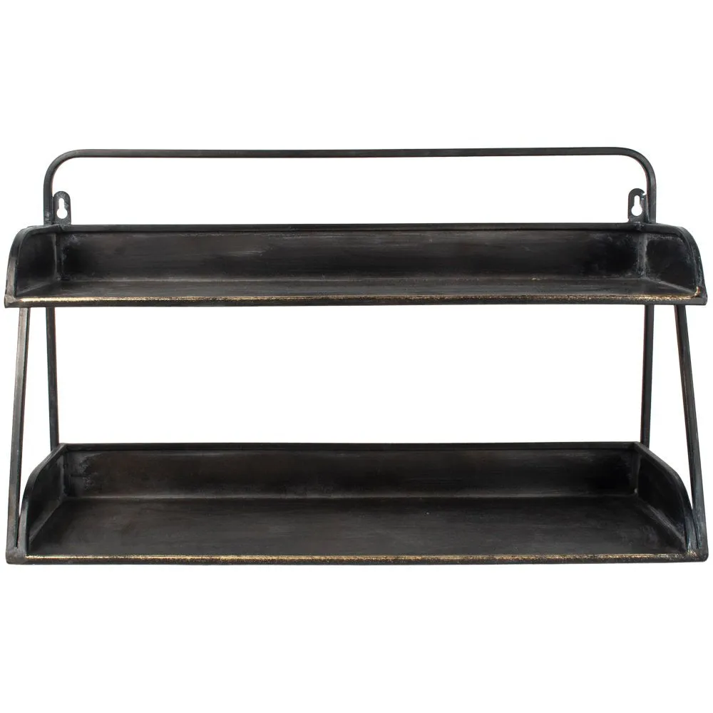 2 Shelf Desk Tidy Antique Black/Brass 54x18x32cm