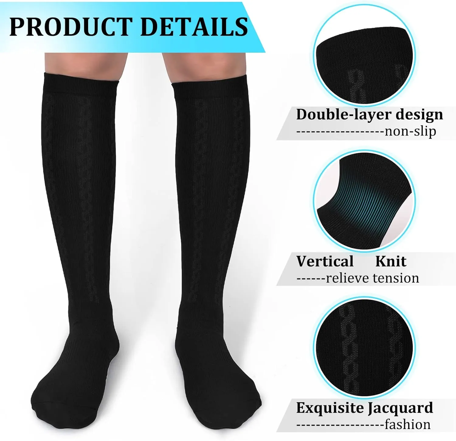 30-40mmHg Medical Graduated Compression Socks for Women&Men Circulation-Knee High Socks for Support,Hiking,Running