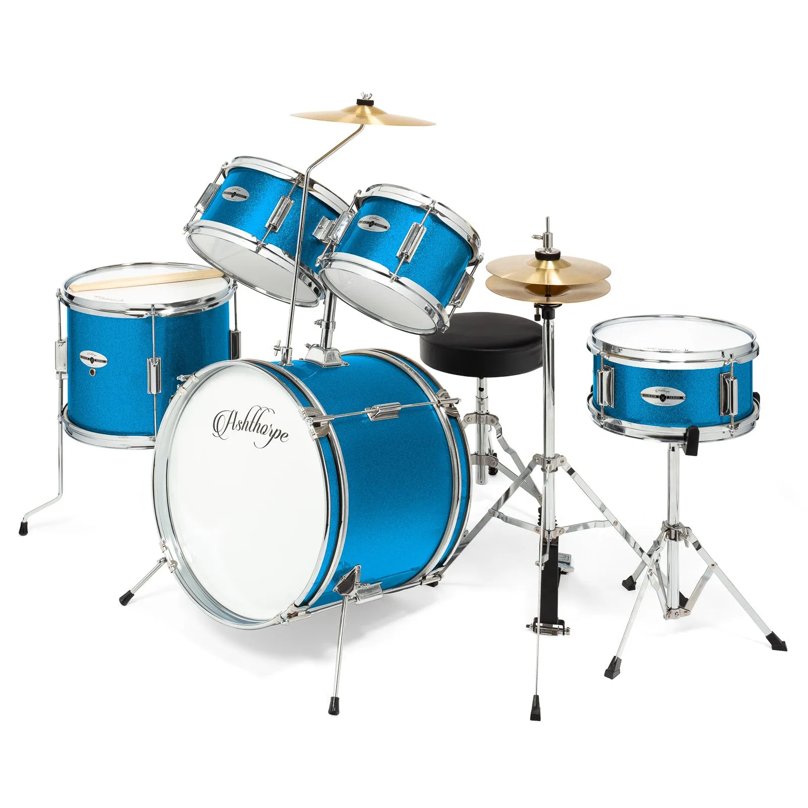 5-Piece Beginner Drum Set with Brass Cymbals