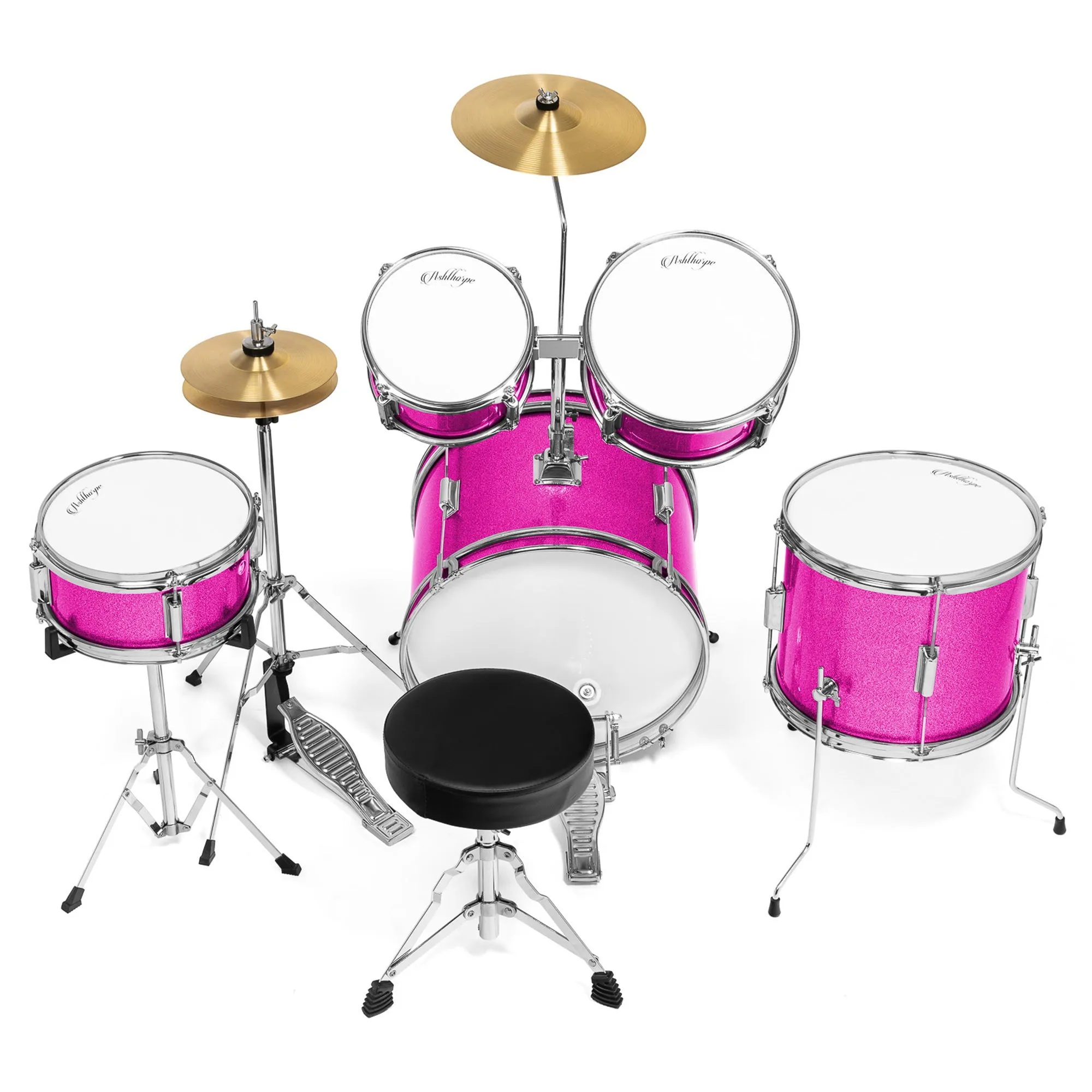 5-Piece Beginner Drum Set with Brass Cymbals