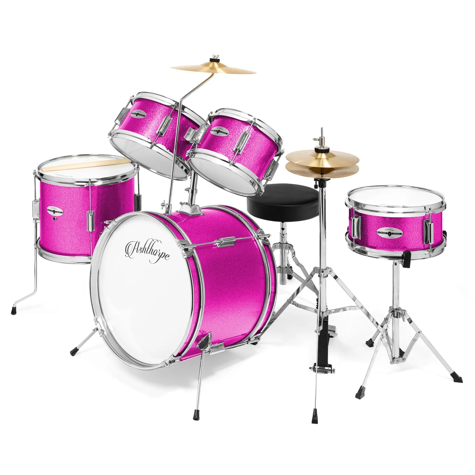5-Piece Beginner Drum Set with Brass Cymbals