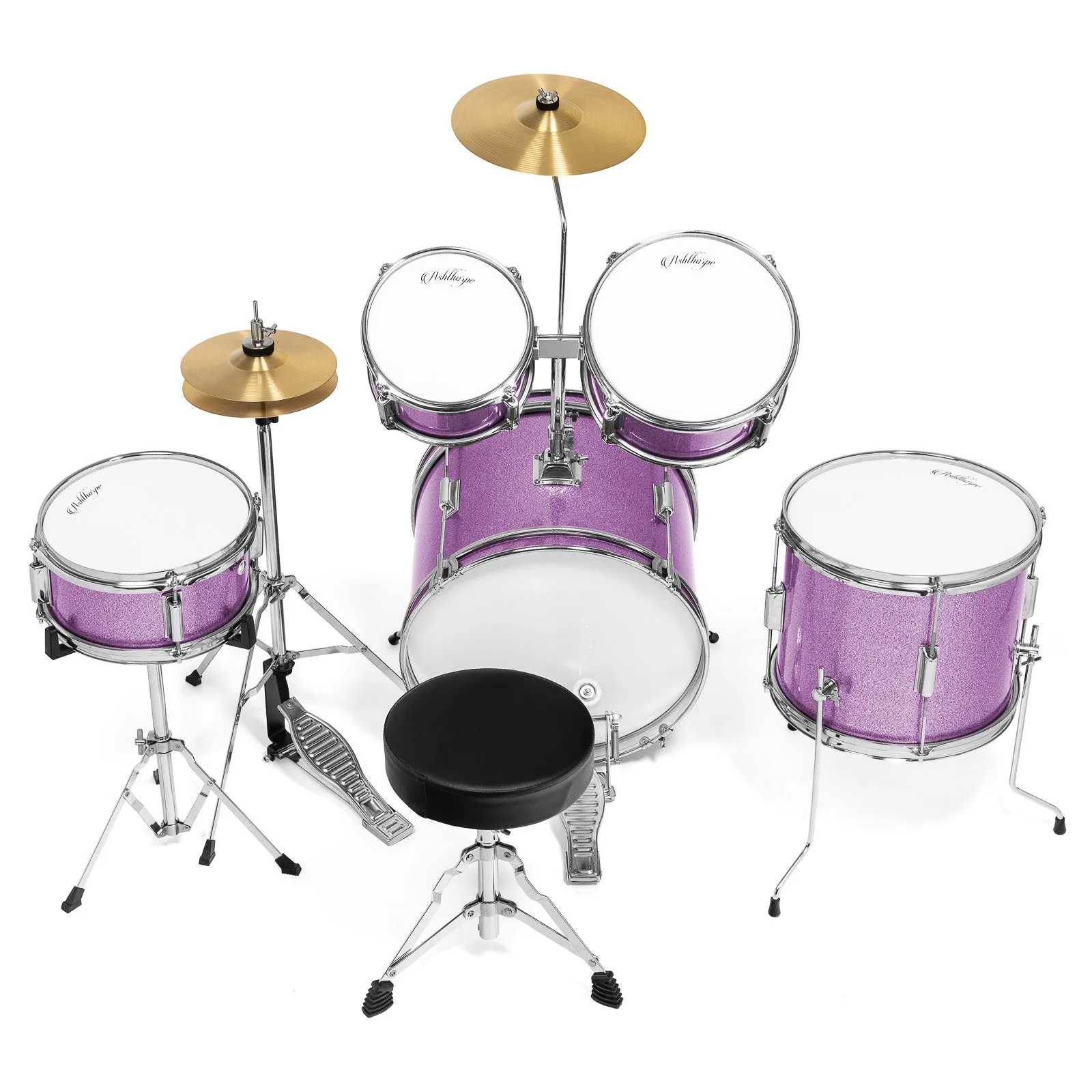 5-Piece Beginner Drum Set with Brass Cymbals
