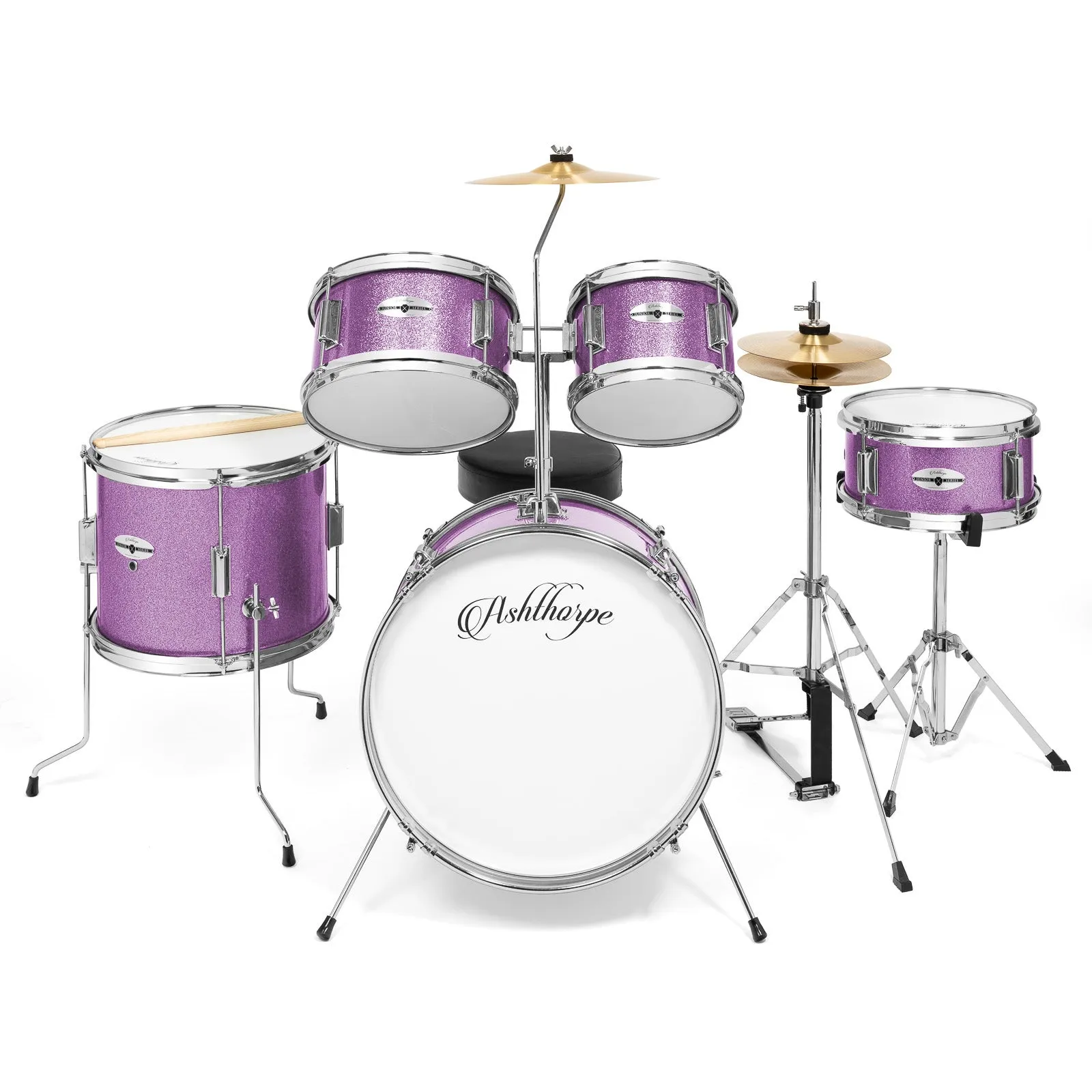 5-Piece Beginner Drum Set with Brass Cymbals