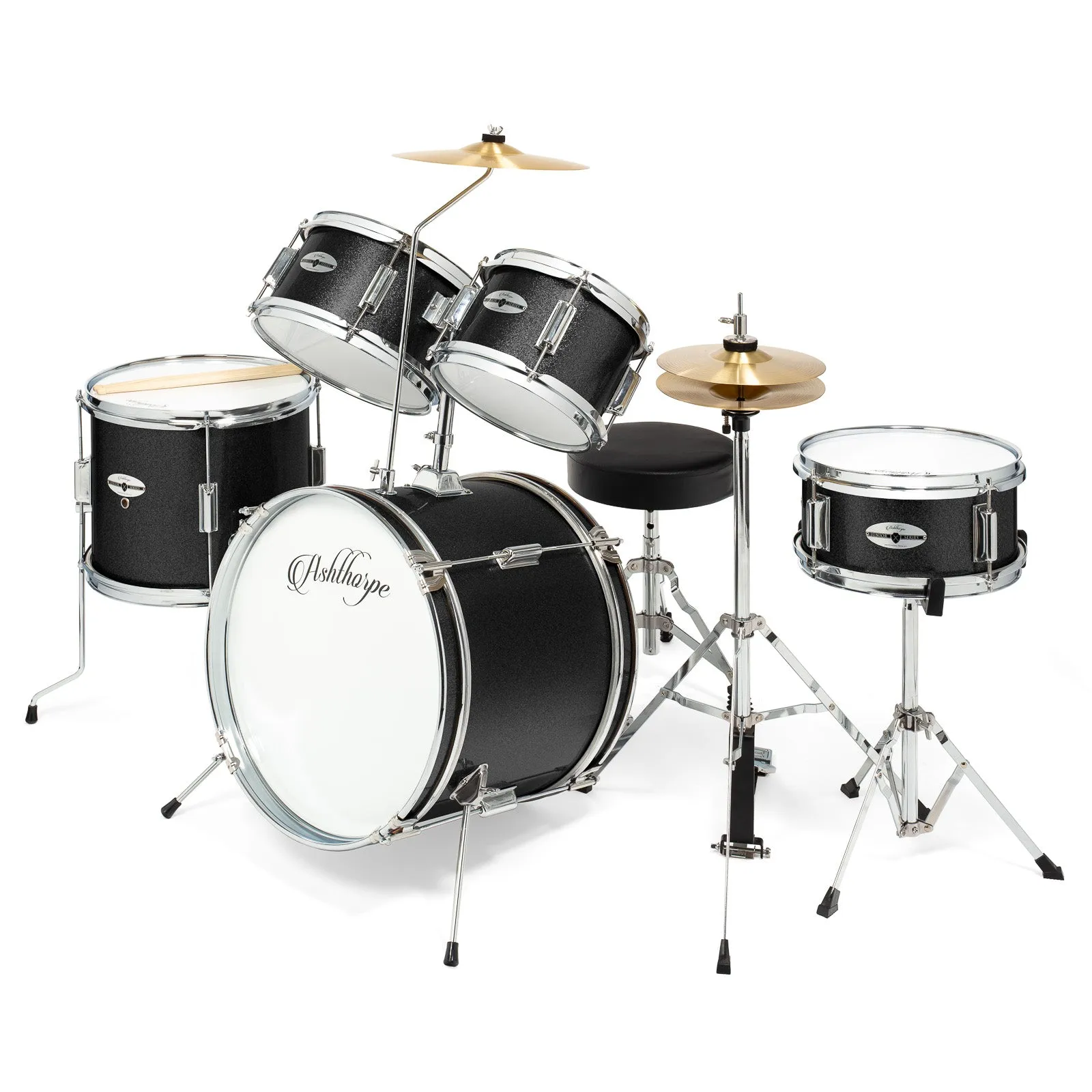5-Piece Beginner Drum Set with Brass Cymbals