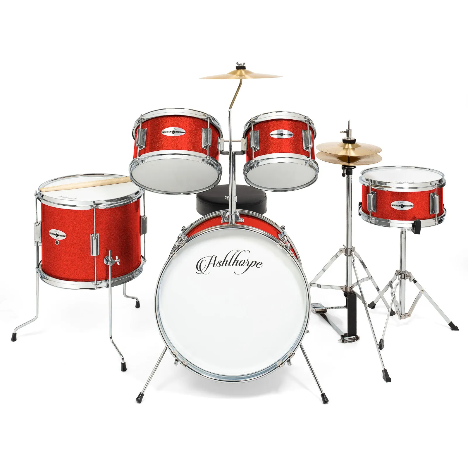 5-Piece Beginner Drum Set with Brass Cymbals