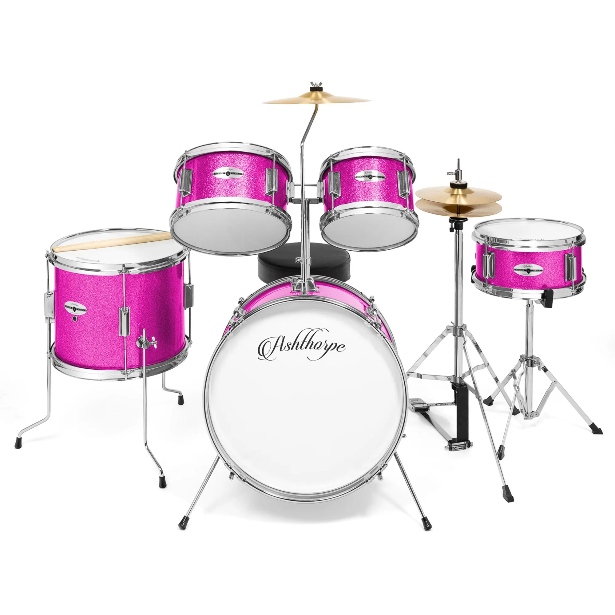 5-Piece Beginner Drum Set with Brass Cymbals