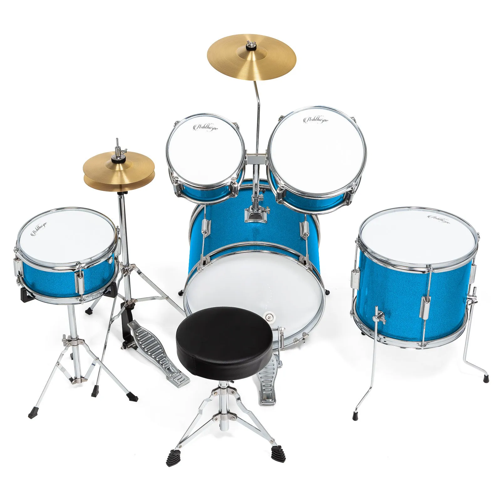 5-Piece Beginner Drum Set with Brass Cymbals