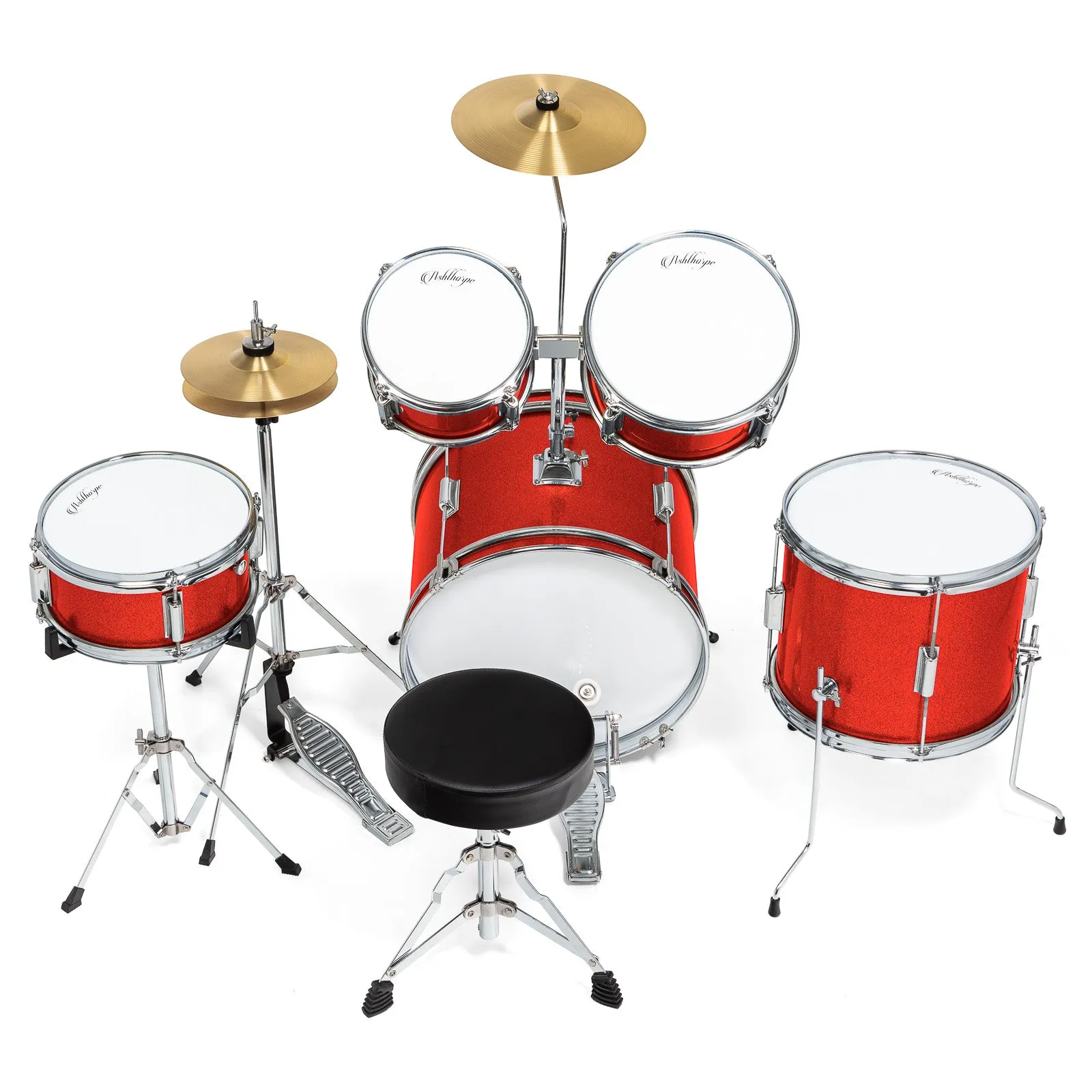 5-Piece Beginner Drum Set with Brass Cymbals