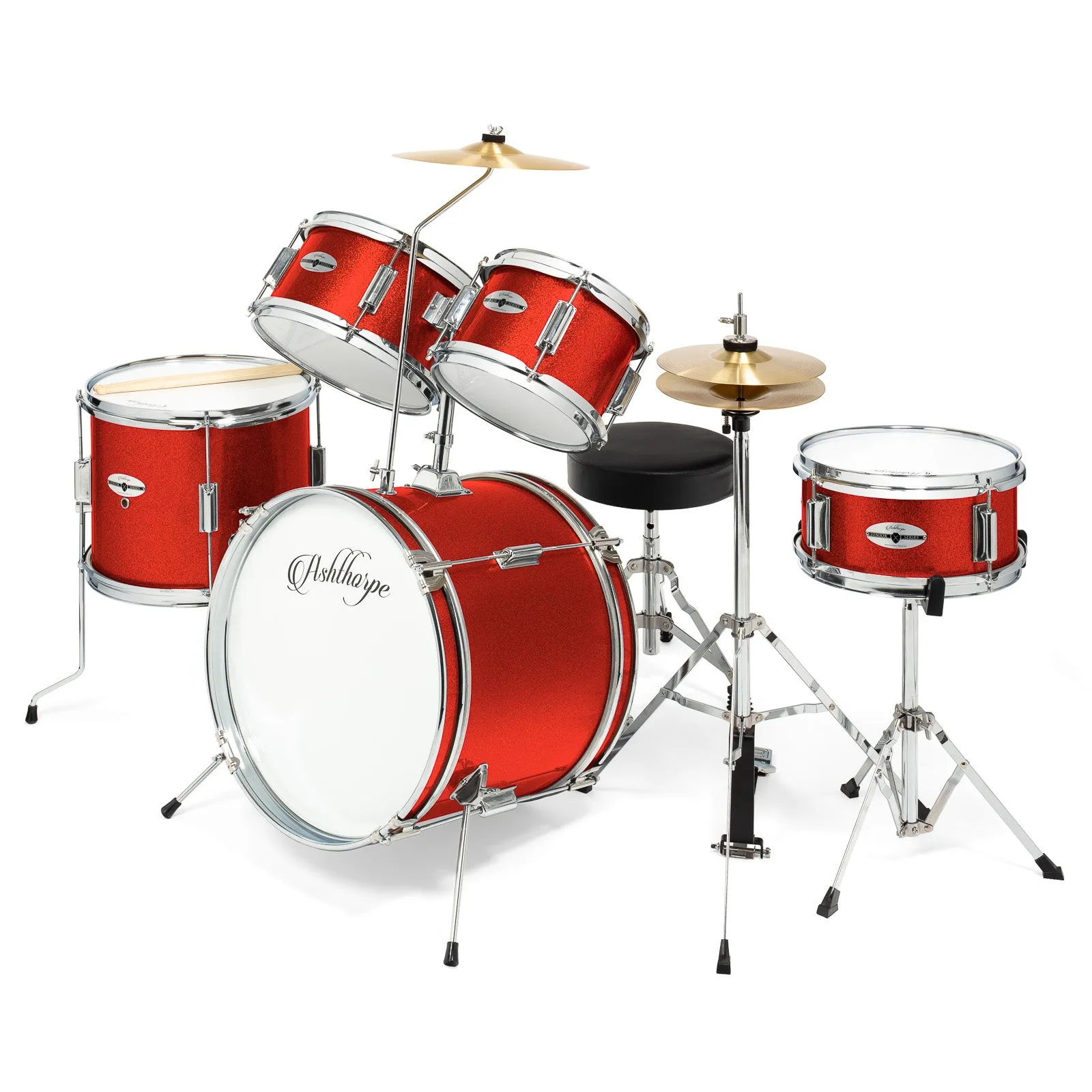5-Piece Beginner Drum Set with Brass Cymbals