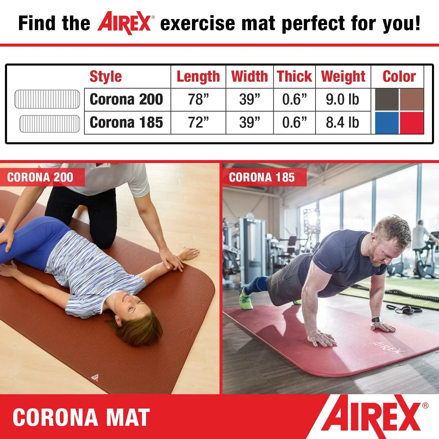 AIREX Corona Premium Exercise Mat for Yoga, Physical Therapy, Rehabilitation, Balance & Stability Exercises, Pilates, Aerobics 72" x 39", Charcoal