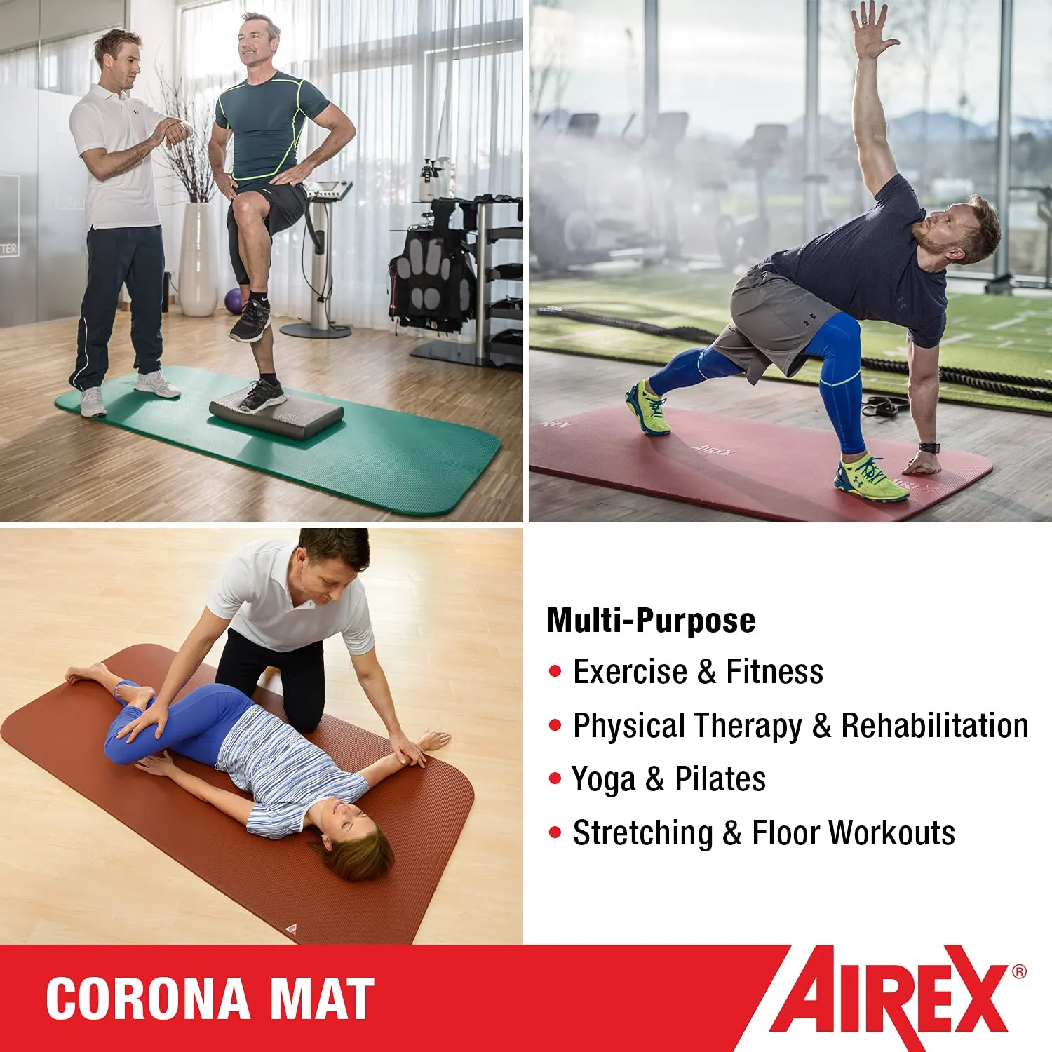 AIREX Corona Premium Exercise Mat for Yoga, Physical Therapy, Rehabilitation, Balance & Stability Exercises, Pilates, Aerobics 72" x 39", Charcoal