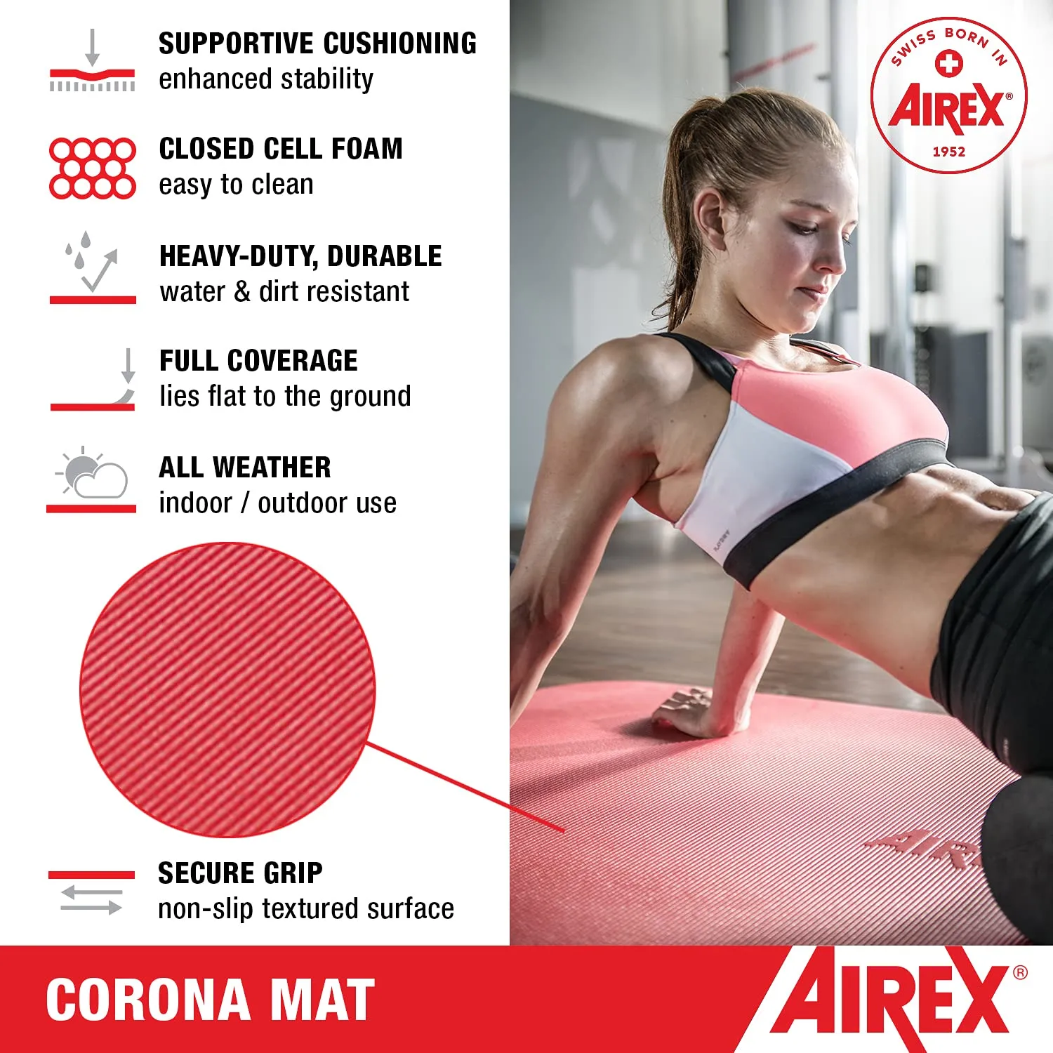 AIREX Corona Premium Exercise Mat for Yoga, Physical Therapy, Rehabilitation, Balance & Stability Exercises, Pilates, Aerobics 72" x 39", Charcoal
