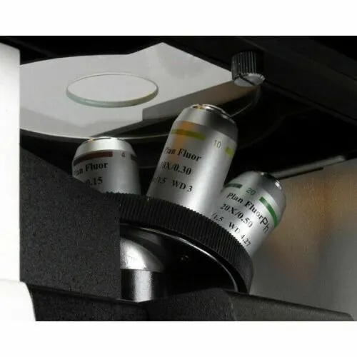 AmScope IN300 Series Inverted Phase-Contrast Biological EPI-Fluorescent Trinocular Compound Microscope 40X-1000X Magnification with 30W Halogen