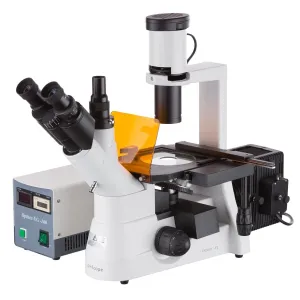 AmScope IN300 Series Inverted Phase-Contrast Biological EPI-Fluorescent Trinocular Compound Microscope with 30W Halogen Optional Color CCD Digital Camera