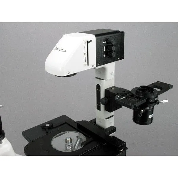 AmScope IN480 Series Inverted Infinity-Corrected Fluorescence Trinocular Compound Microscope with Global Shutter Digital Camera