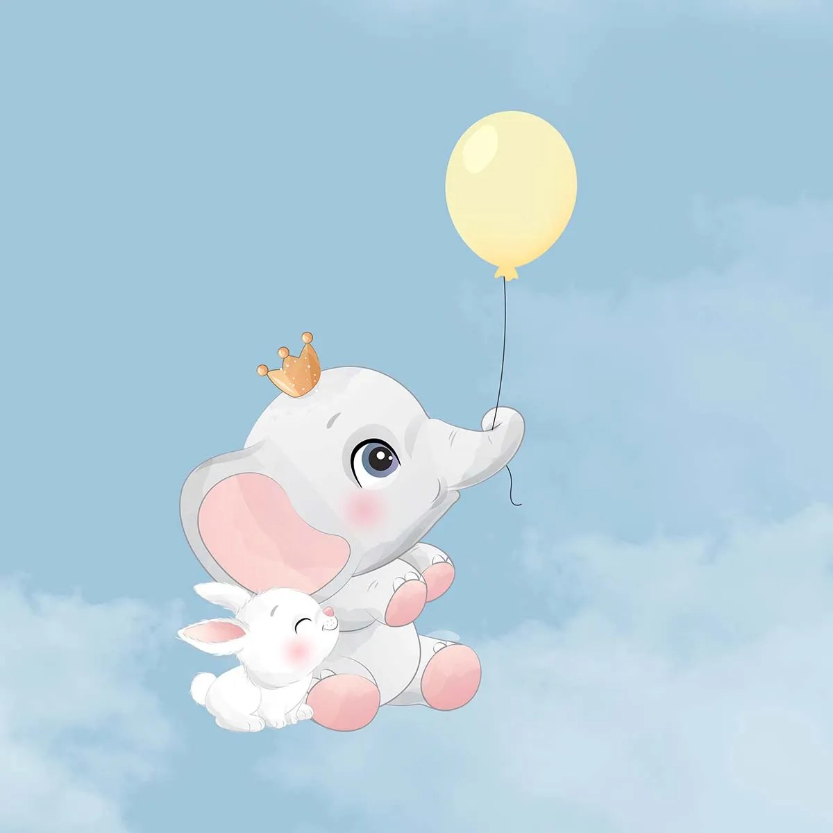 Animals on Train and Flying Balloon, Nursery Wallpaper, Customised