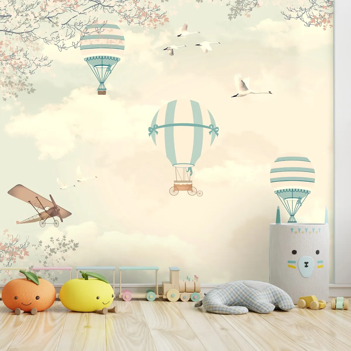 Balloons & Gliders Pastel Colors Children Room Wall Paper, Customised