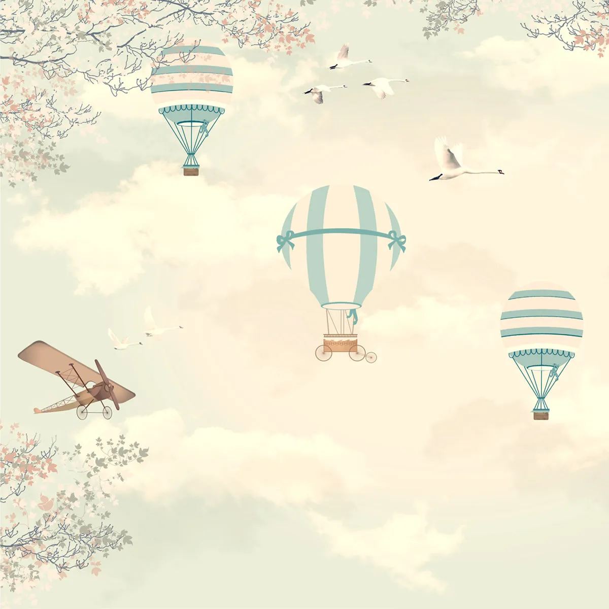 Balloons & Gliders Pastel Colors Children Room Wall Paper, Customised