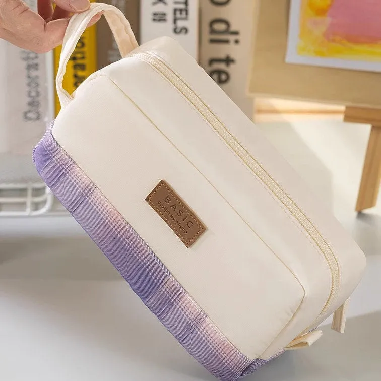 BAMBOO Extra Large PLAID XL Angoo Canvas Pen Case Pencil Case Stationery Case Storage Case Travel Case Up to 80 Items | 215 x 85 x 105mm