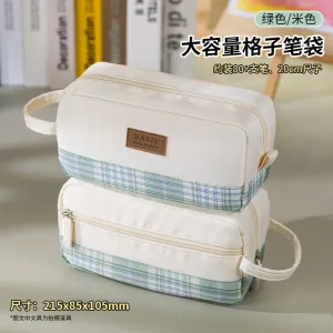 BAMBOO Extra Large PLAID XL Angoo Canvas Pen Case Pencil Case Stationery Case Storage Case Travel Case Up to 80 Items | 215 x 85 x 105mm