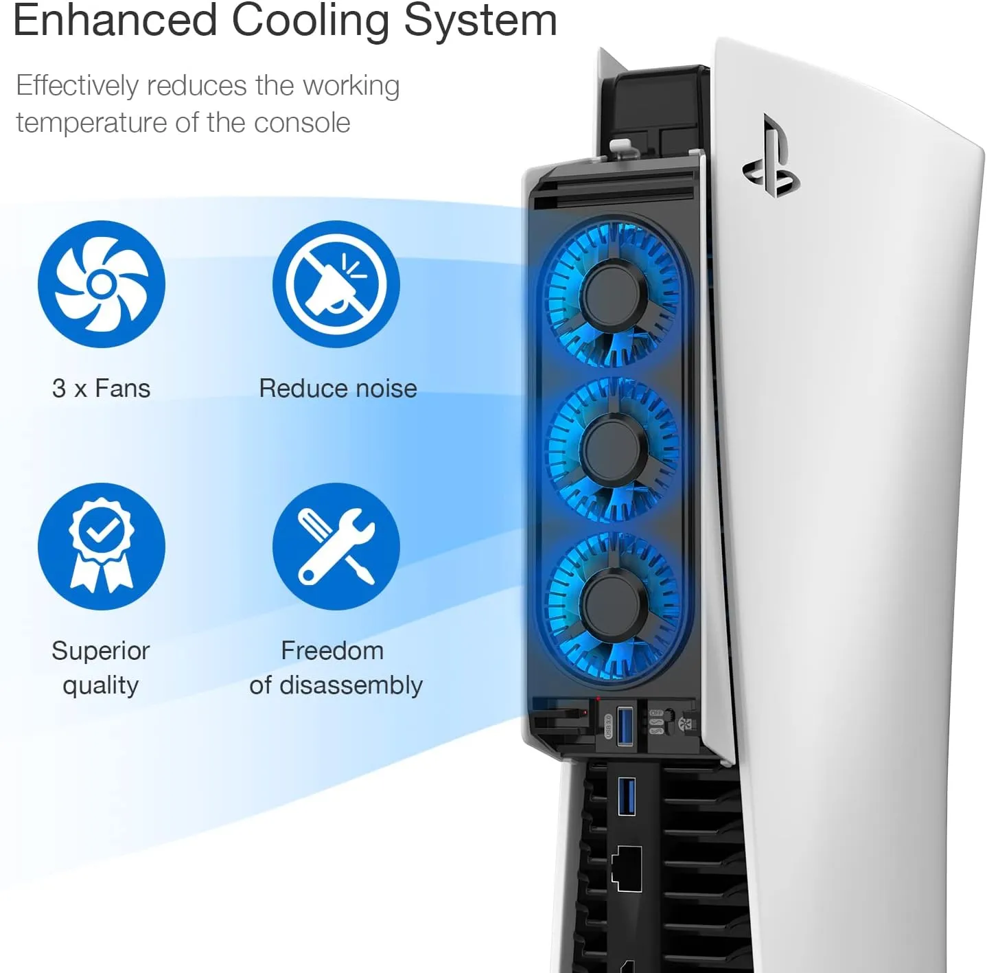 Cooling Fan for PS5 Accessories, Upgraded Quiet Cooler Fan with LED Light for PlayStation 5 Console/PlayStation 5 Digital Edition & Ultra HD Game Console