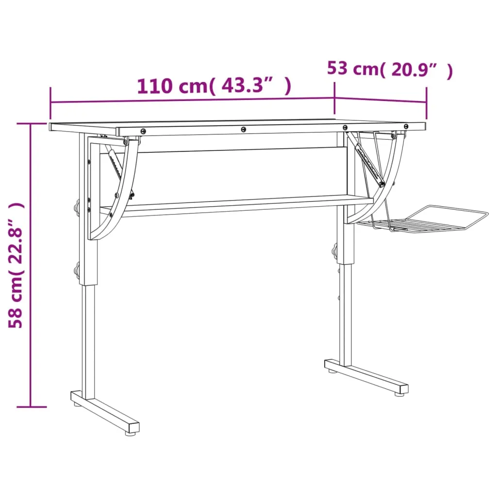 Craft Desk Sonoma Oak&Grey 110x53x(58-87)cm Engineered Wood&Steel