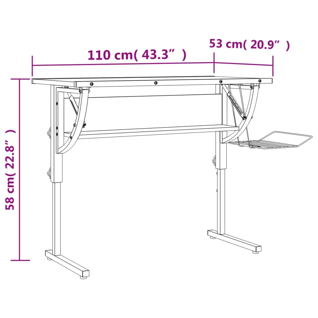 Craft Desk White&Grey 110x53x(58-87) cm Engineered Wood&Steel