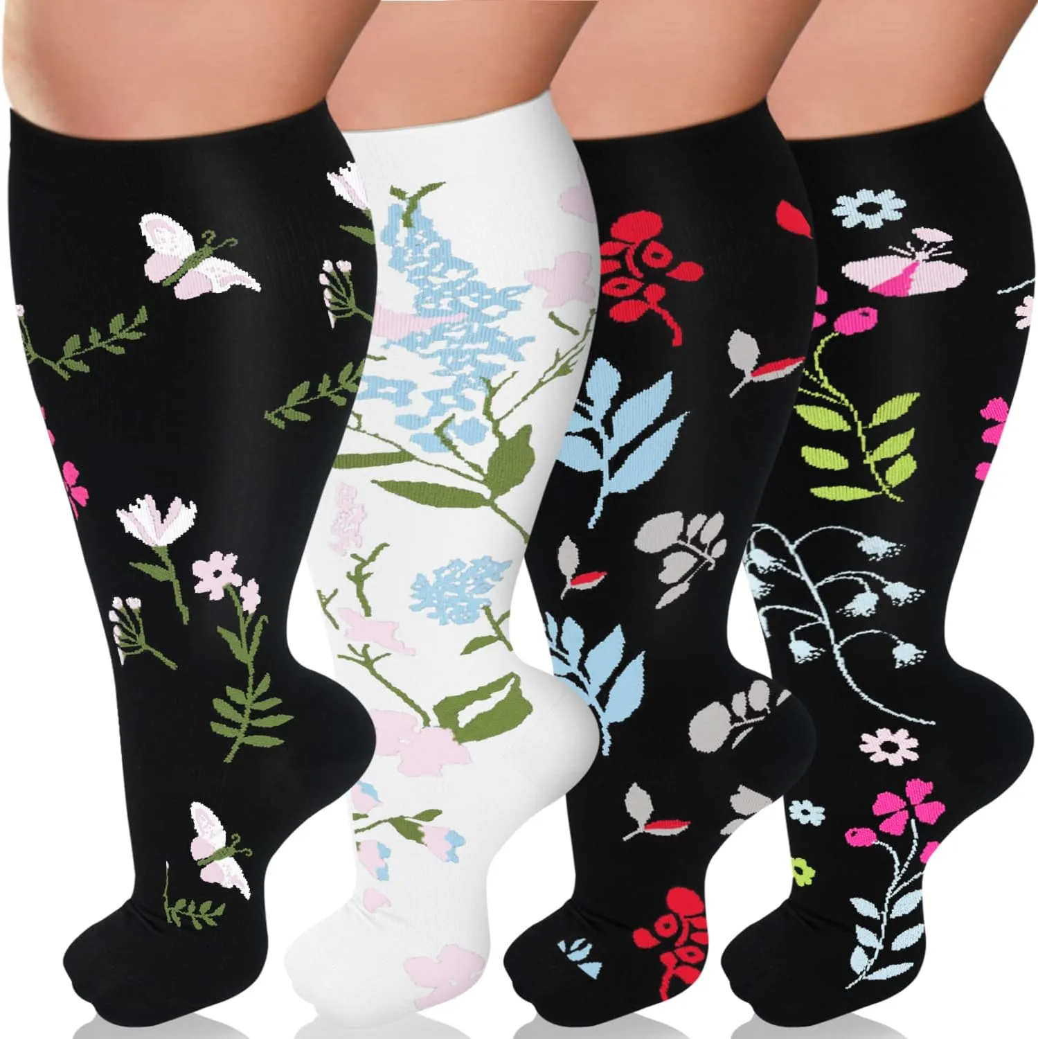 Diu Life Plus Size Compression Socks for Women & Men 15-20 mmhg Extra Wide Calf Knee High Support Socks for Circulation