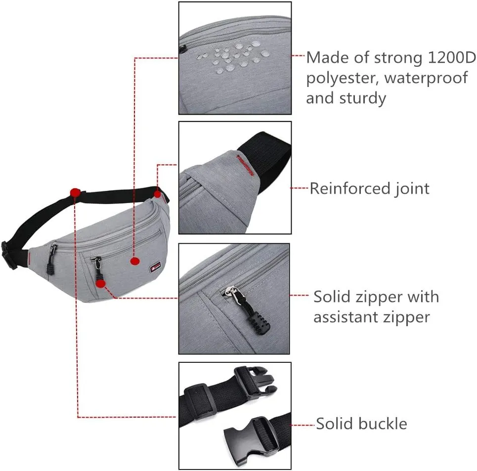 Fanny Packs for Men and Women, Water Resistant Sports Waist Pack Bag Hip Bum Bag for Travel Hiking Running