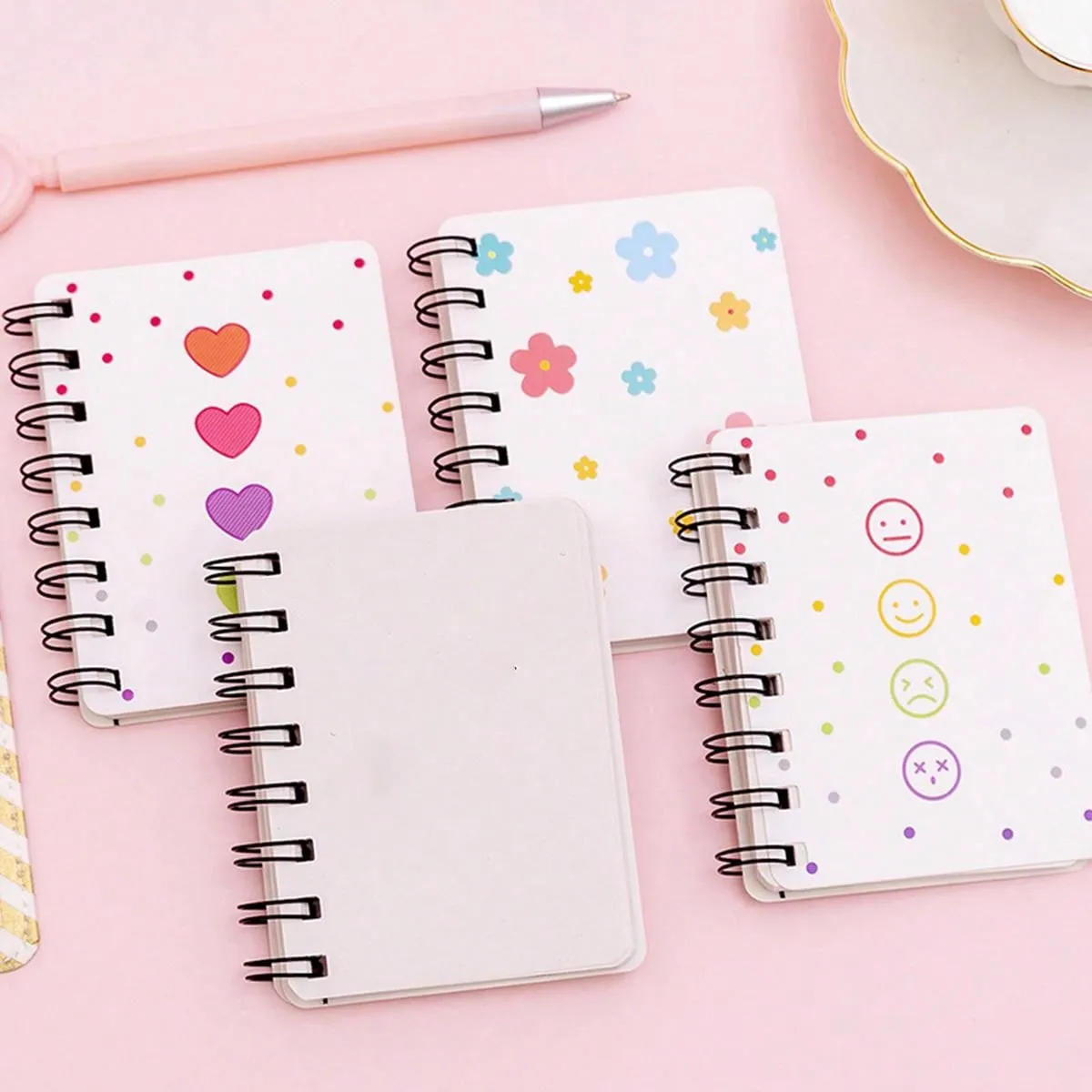 Floral Pattern Side Flip Spiral Notebook, Mini Portable Loose-leaf Student Notepad