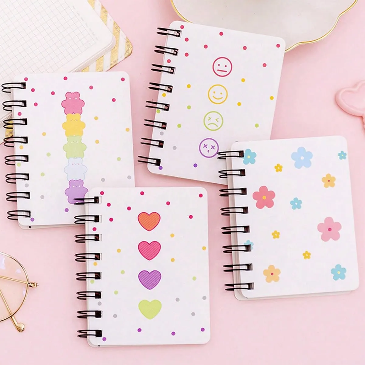 Floral Pattern Side Flip Spiral Notebook, Mini Portable Loose-leaf Student Notepad