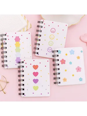 Floral Pattern Side Flip Spiral Notebook, Mini Portable Loose-leaf Student Notepad