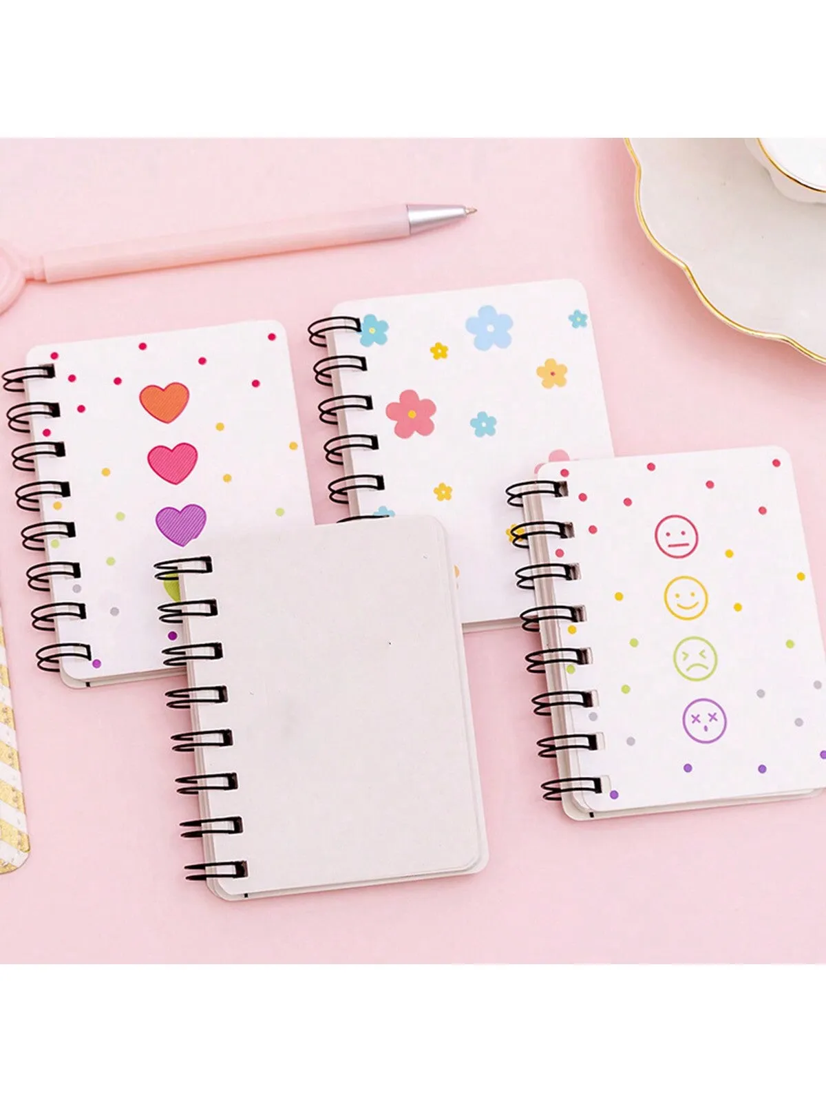 Floral Pattern Side Flip Spiral Notebook, Mini Portable Loose-leaf Student Notepad