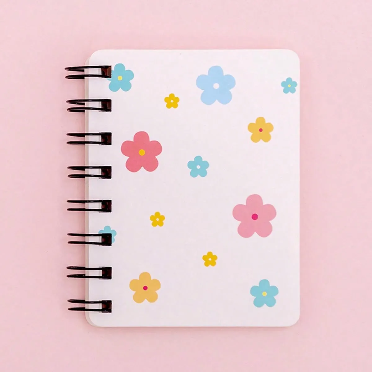 Floral Pattern Side Flip Spiral Notebook, Mini Portable Loose-leaf Student Notepad