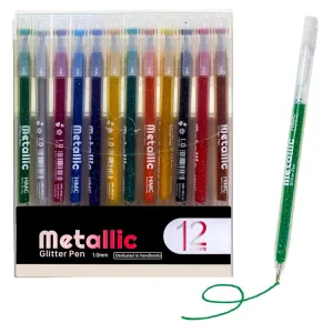 Glitter Sparkle Gel Pens Set, Multicolor Glitter Pen for Art and Craft, Glitter Color Pen with Fine Tip for Detailed Drawing, 1.0mm (Pack of 12, Multicolor)