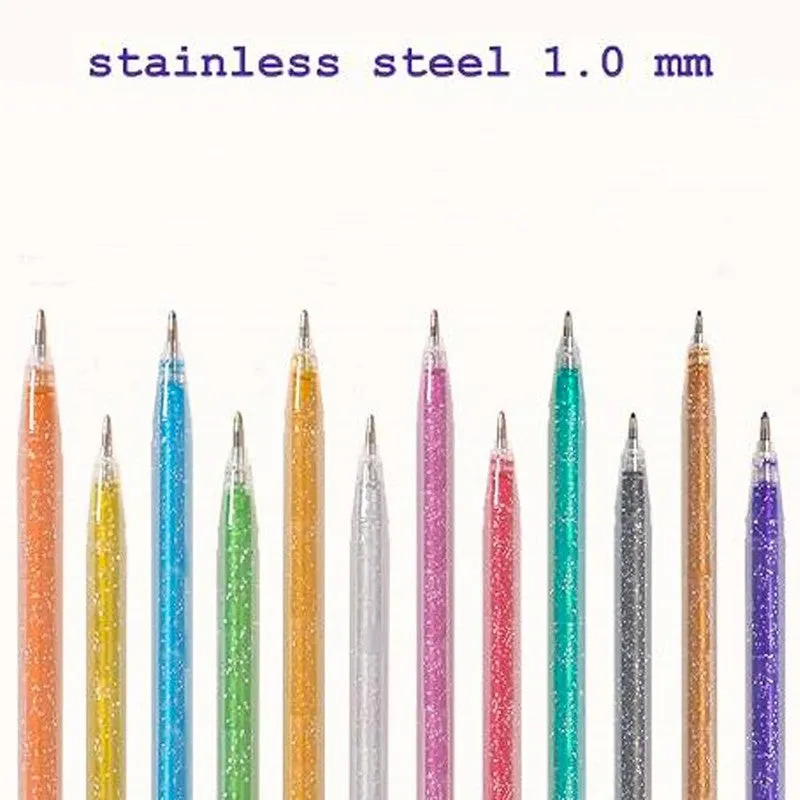 Glitter Sparkle Gel Pens Set, Multicolor Glitter Pen for Art and Craft, Glitter Color Pen with Fine Tip for Detailed Drawing, 1.0mm (Pack of 12, Multicolor)