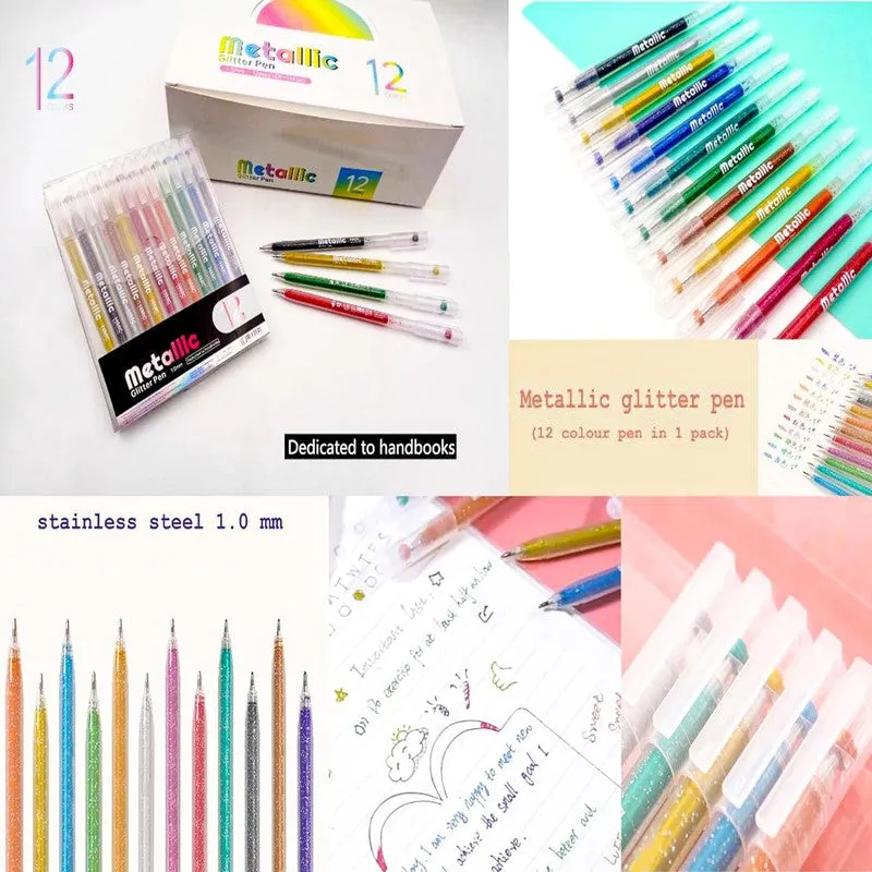 Glitter Sparkle Gel Pens Set, Multicolor Glitter Pen for Art and Craft, Glitter Color Pen with Fine Tip for Detailed Drawing, 1.0mm (Pack of 12, Multicolor)