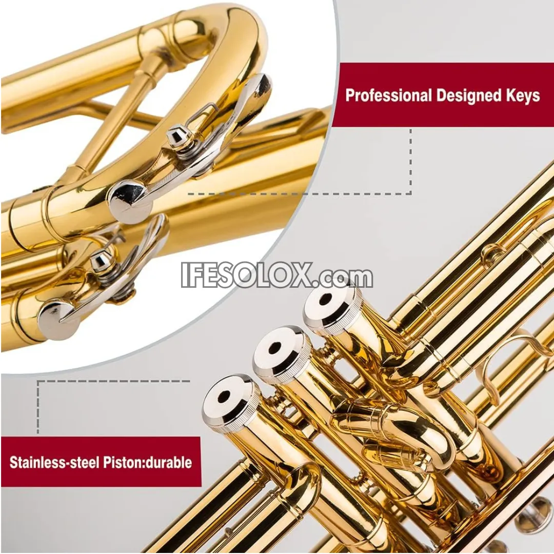 Gold B-Flat Trumpet Set for Beginners, Professionals and Concerts - Brand New