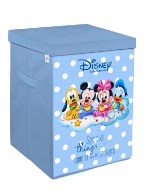 Heart Home Disney Team Mickey Non Wovan Laundry Basket With Lid & Handles|Collapsibal Material|Durable Stiched Handles|Size 37 X 37 X 47 Cm (Royal Blue)-Hheart16280(Polyester;Engineered Wood)