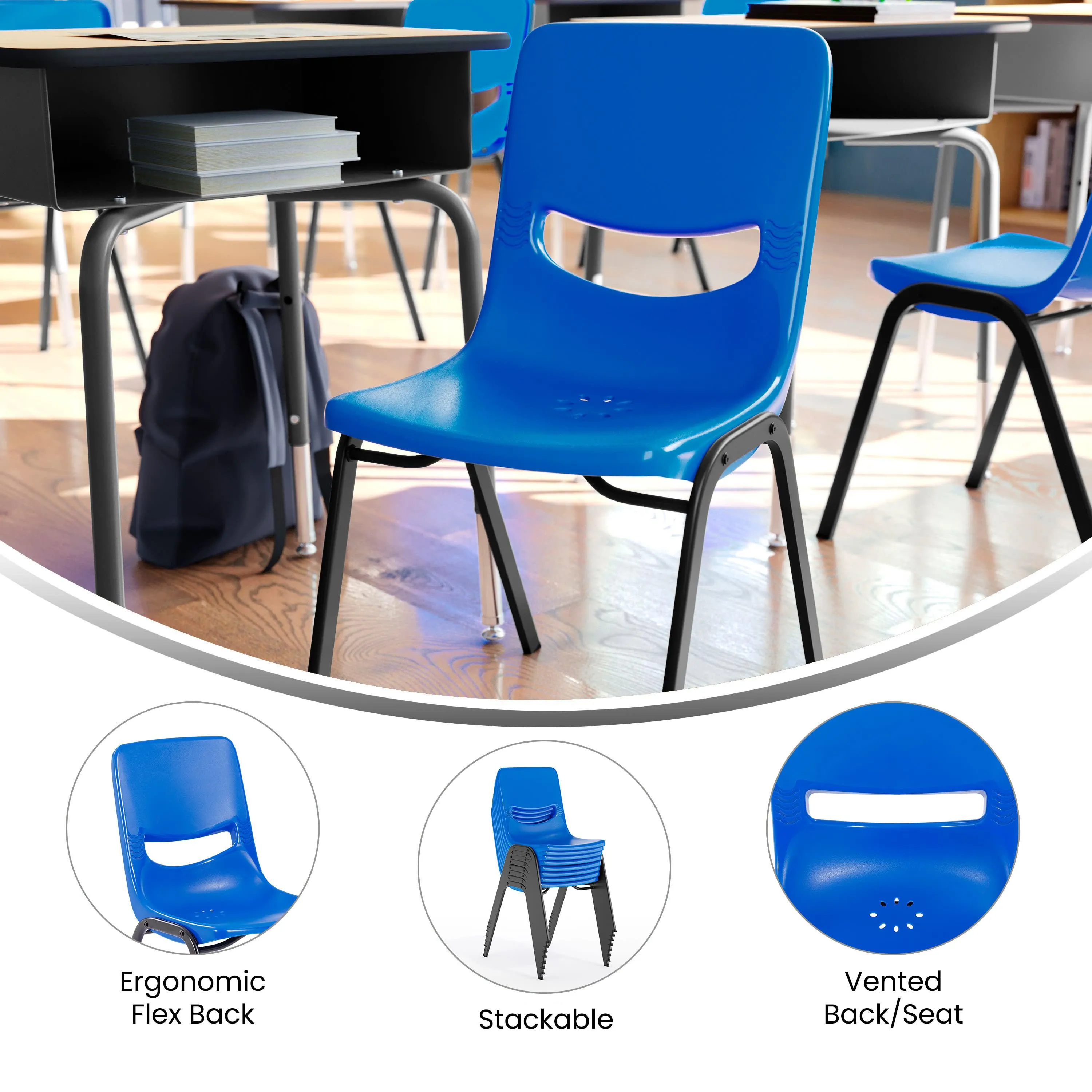 HERCULES Heavy-Duty Flex Comfort Stack Classroom Chair with Powder-Coated Frame with Ergonomic Back and Seat