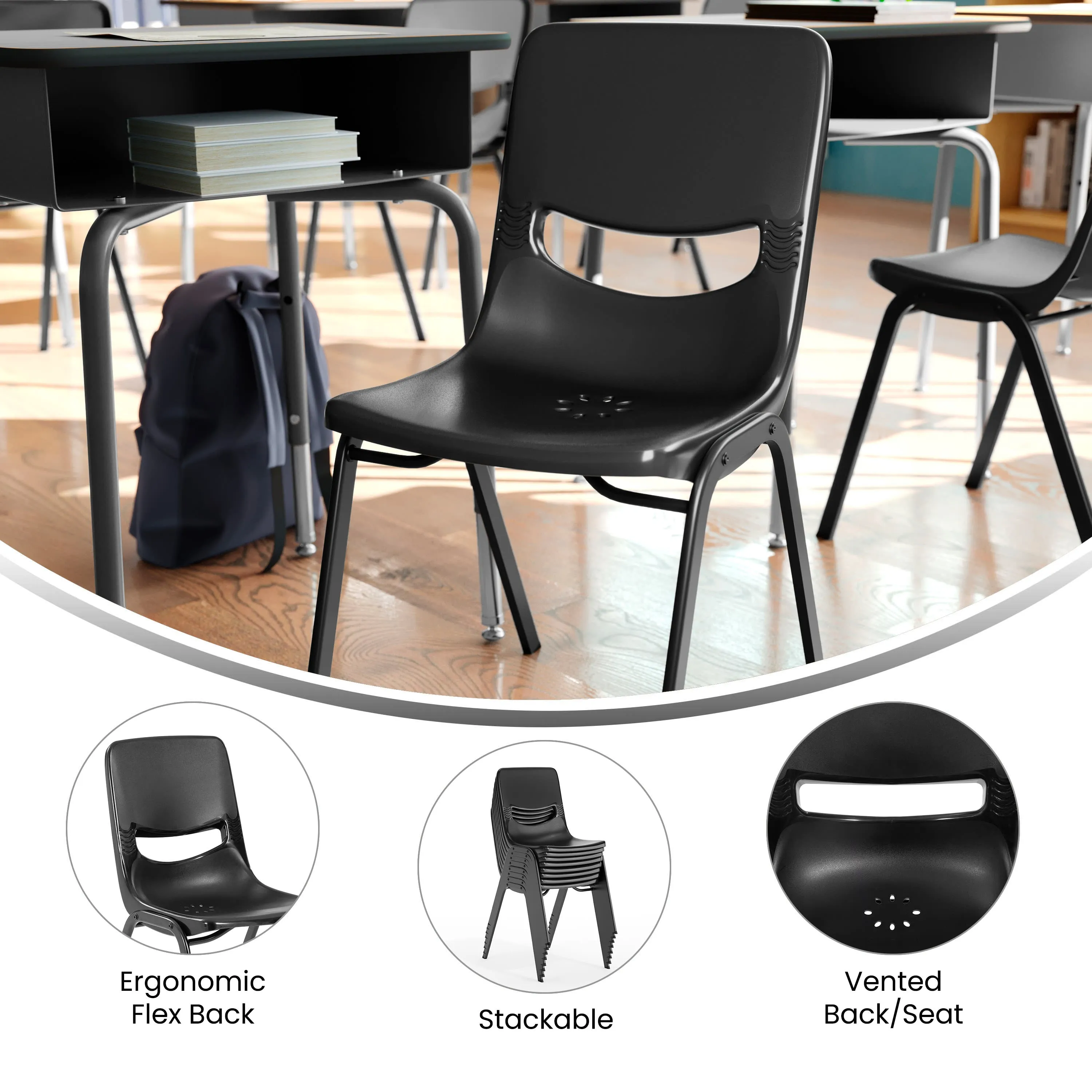 HERCULES Heavy-Duty Flex Comfort Stack Classroom Chair with Powder-Coated Frame with Ergonomic Back and Seat