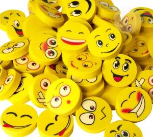Kicko Emoji Eraser - 72 Pack - Yellow Emoticon Round Face Assortment - School Supply
