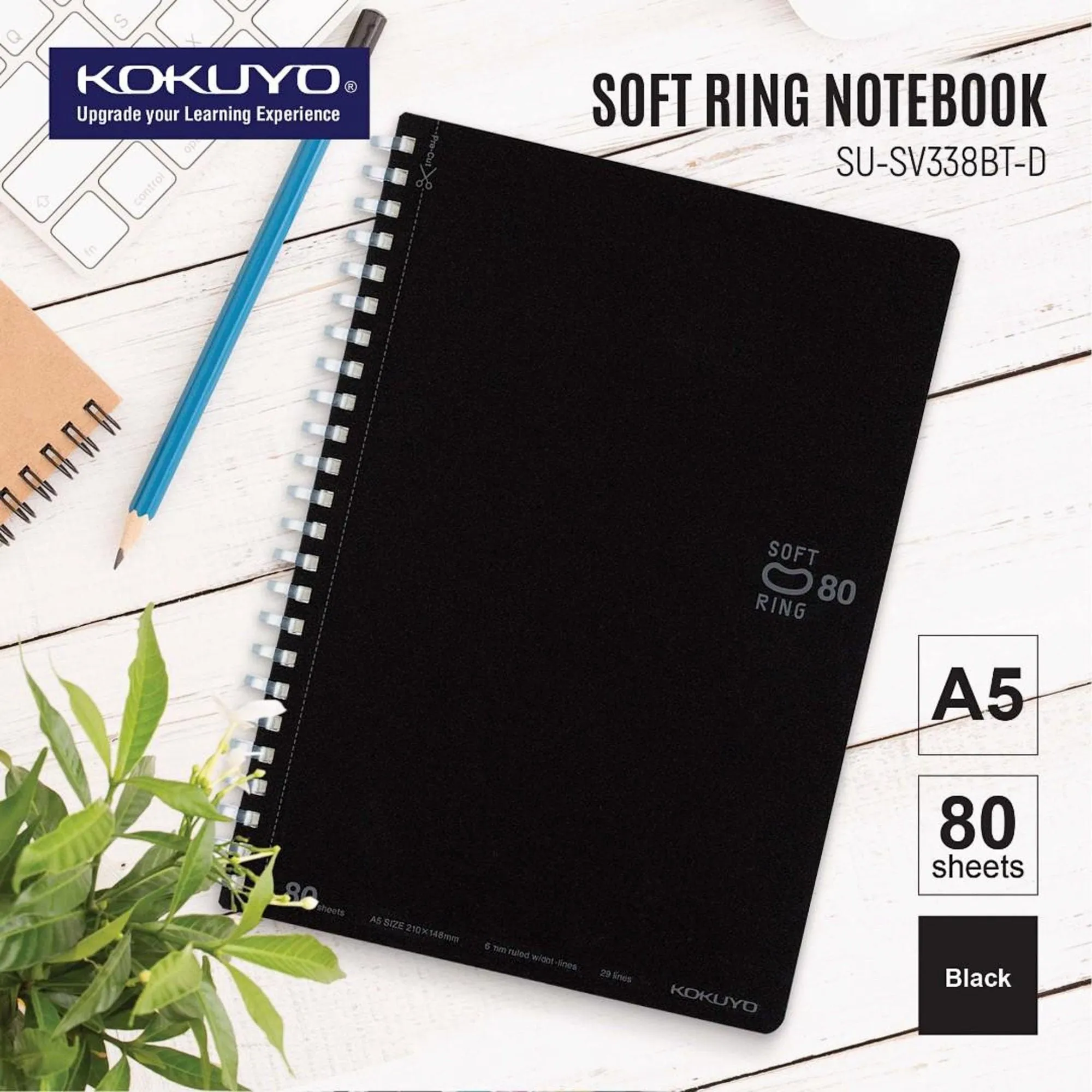 Kokuyo A5 Soft Ring BLUE Notebook Dotted Line 6 mm Rule | 80 Sheets SV338BT