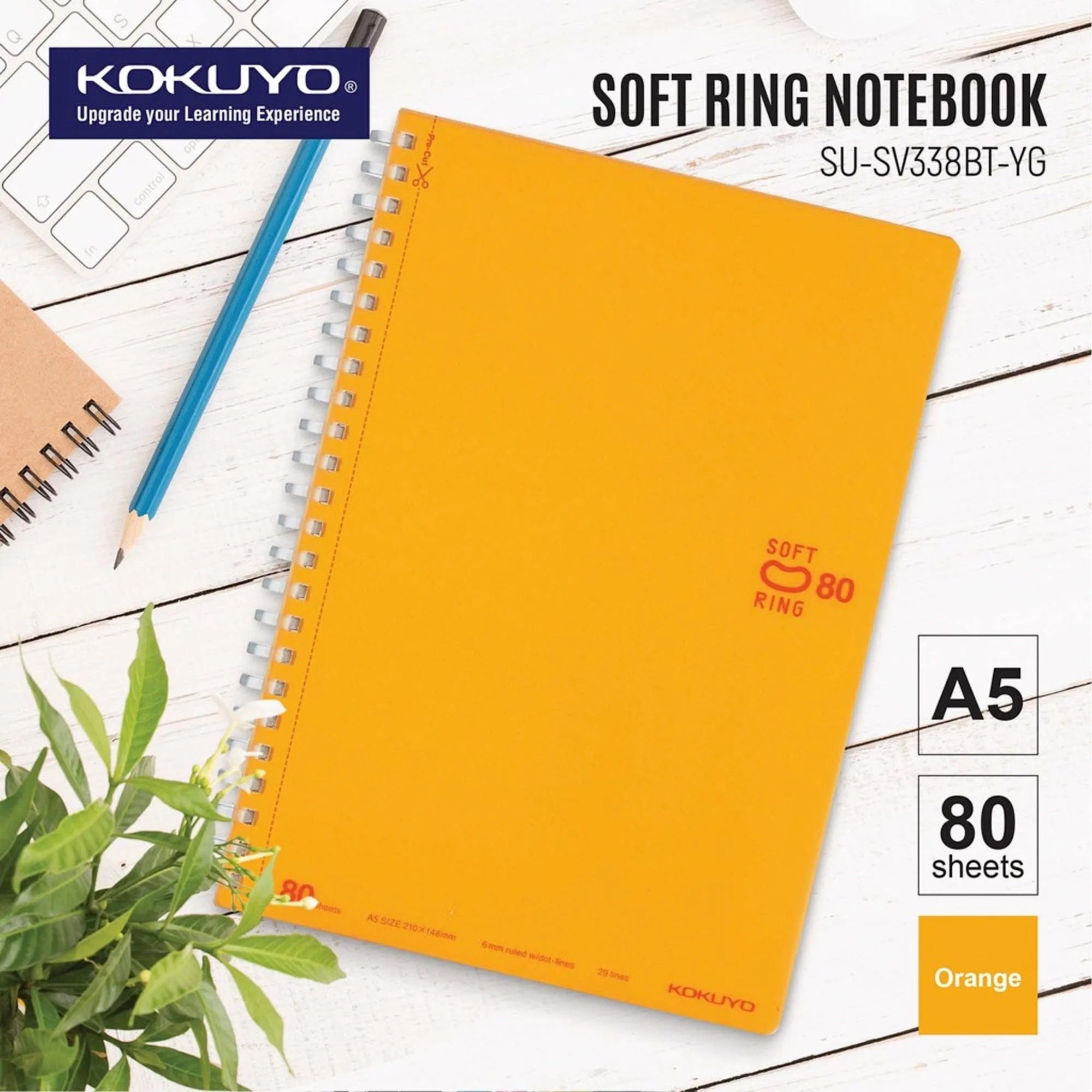 Kokuyo A5 Soft Ring BLUE Notebook Dotted Line 6 mm Rule | 80 Sheets SV338BT