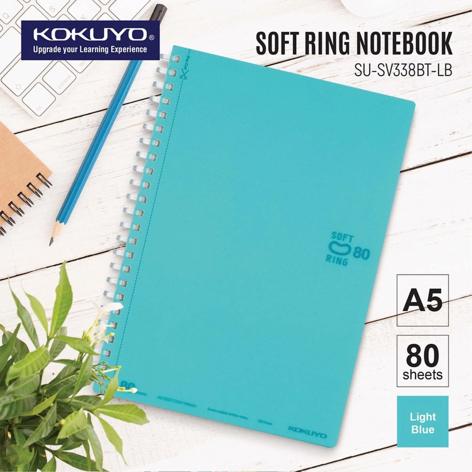 Kokuyo A5 Soft Ring GRAY Notebook Dotted Line 6 mm Rule | 80 Sheets SV338BT