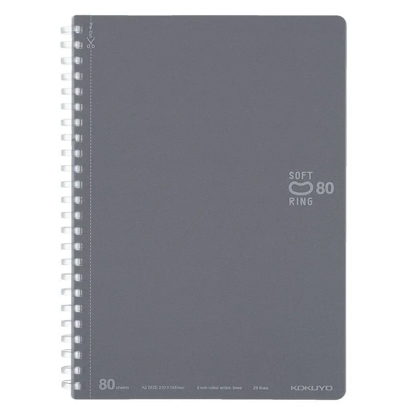 Kokuyo A5 Soft Ring GRAY Notebook Dotted Line 6 mm Rule | 80 Sheets SV338BT