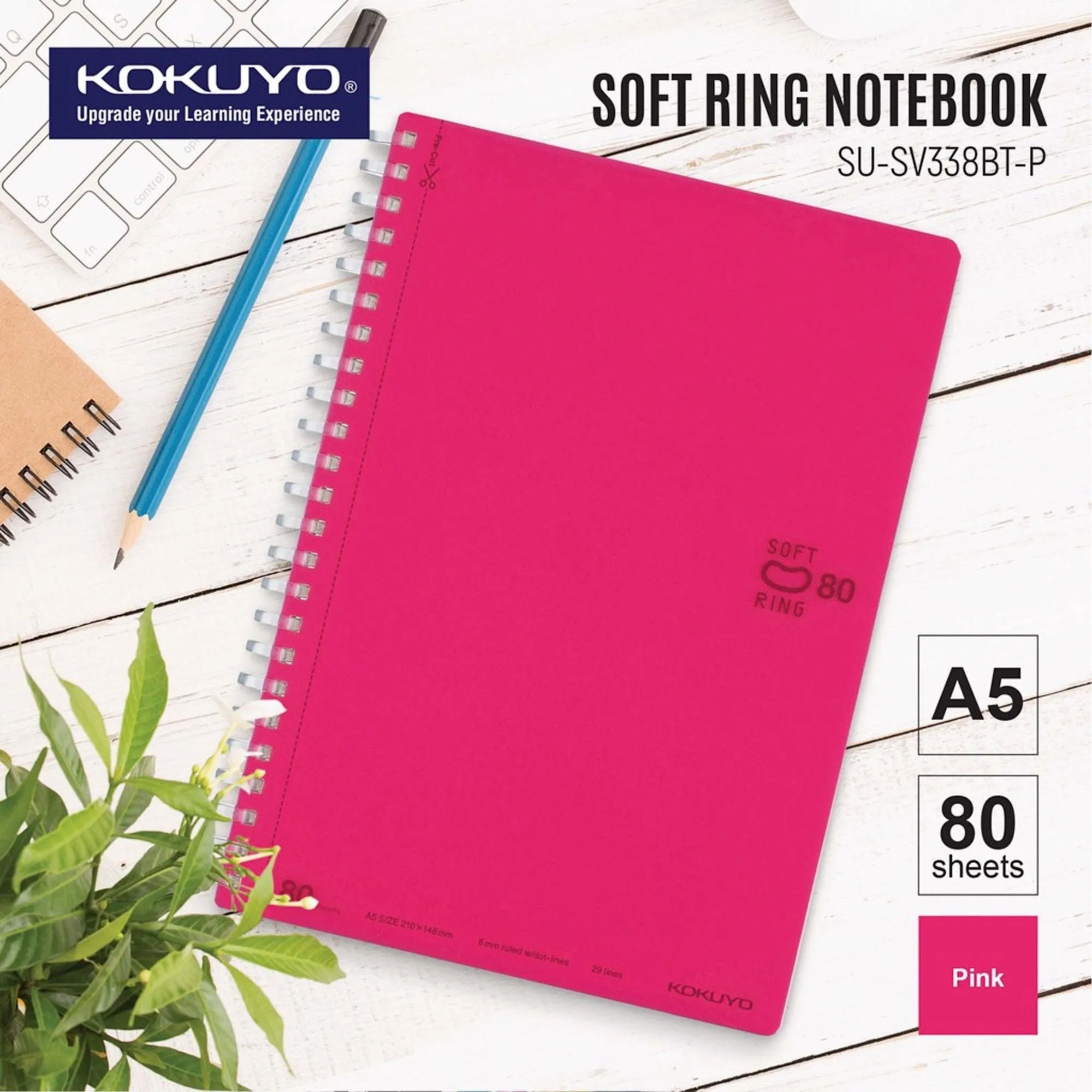 Kokuyo A5 Soft Ring GRAY Notebook Dotted Line 6 mm Rule | 80 Sheets SV338BT