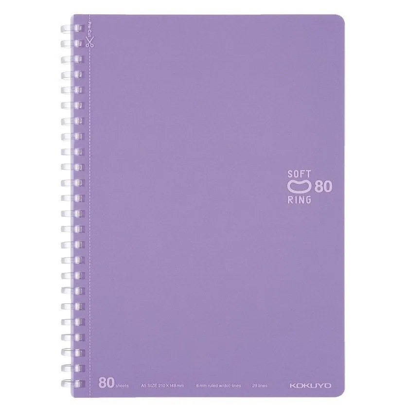 Kokuyo A5 Soft Ring GRAY Notebook Dotted Line 6 mm Rule | 80 Sheets SV338BT